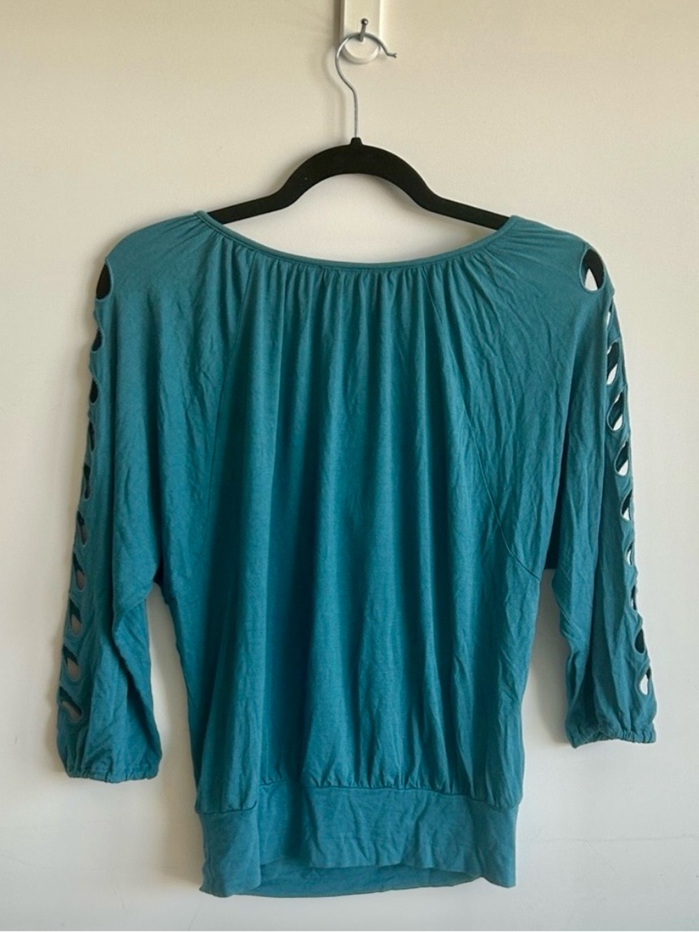 Anthropologie Deletta Cutout Sleeve Top XS Teal - Picture 3 of 8